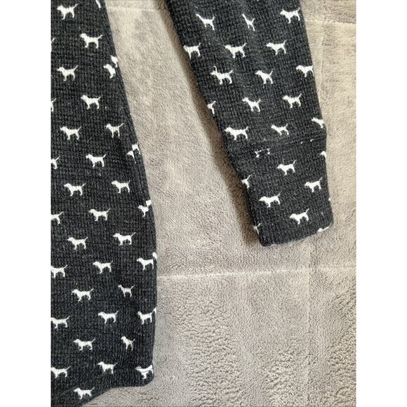 Victoria Secret Sleep Shirt XS Grey Dog Print Waffle Henley PINK Bling Sequins - Picture 6 of 12